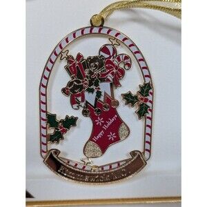 ChemArt Christmas Ornament Stocking with Gifts Kimmswick Missouri Gold Tone US